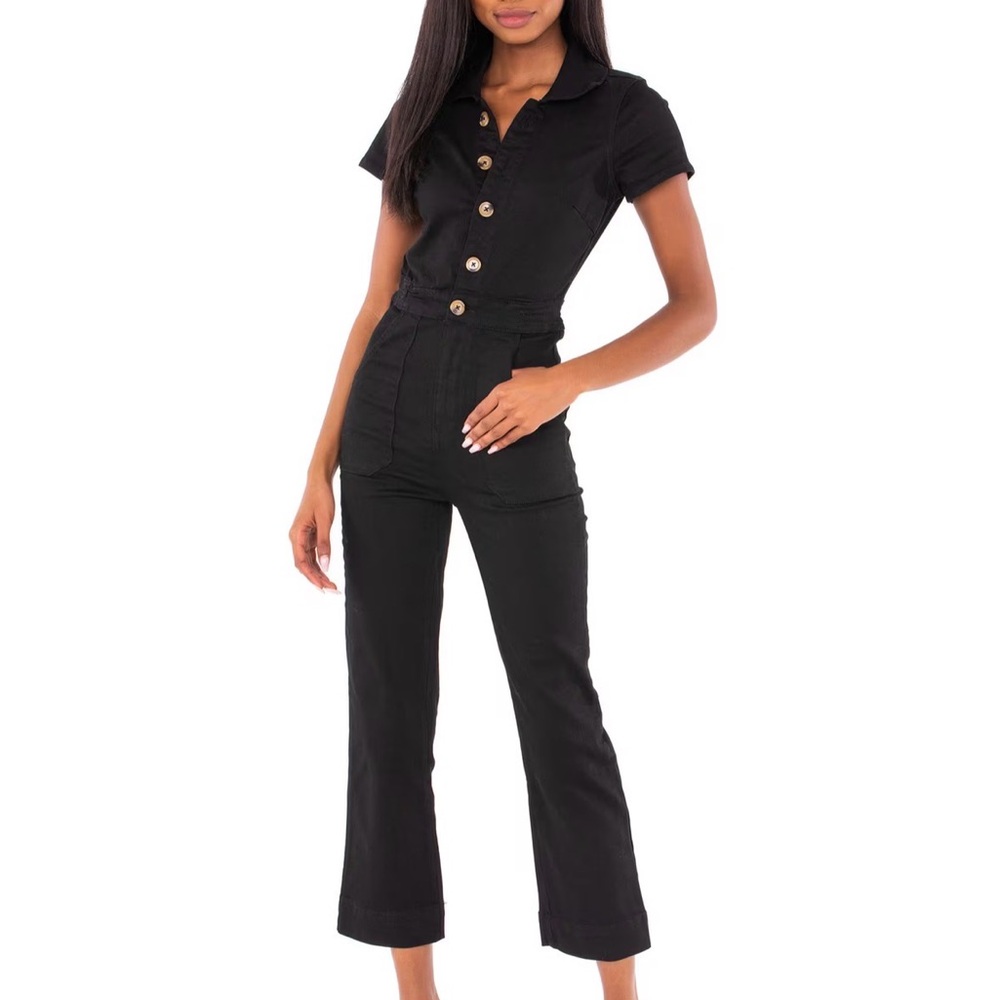Free People Black Button-Front Jumpsuit